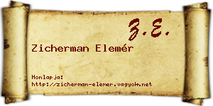 Zicherman Elemér névjegykártya